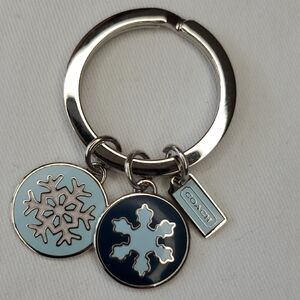 Coach Silver Key Ring with Light Blue and Navy Snowflake Charms